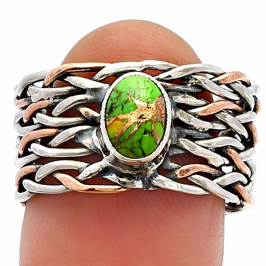 Two Tone - Copper Green Turquoise Ring size-7.5 R-1589 SDR229972