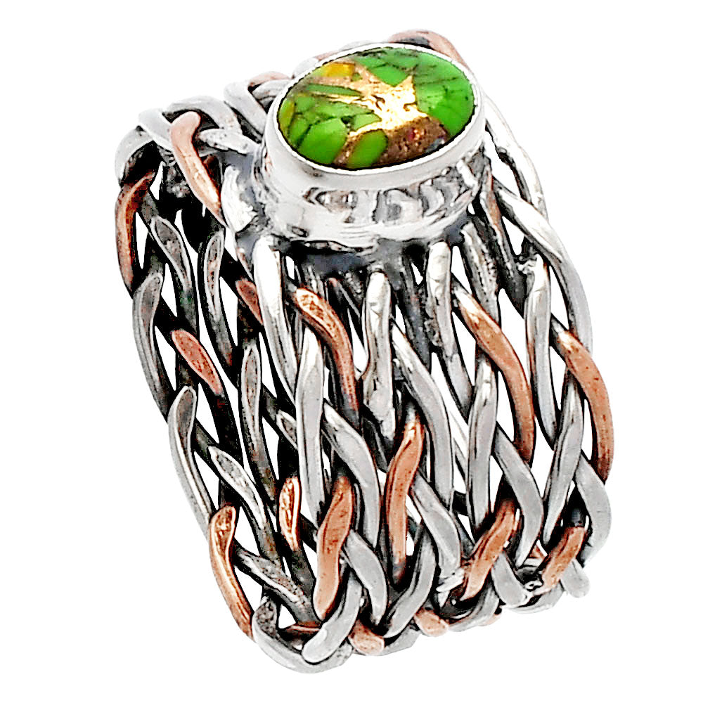 Two Tone - Copper Green Turquoise Ring size-7.5 R-1589 SDR229972