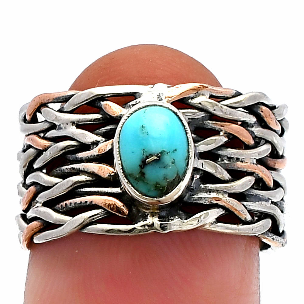 Two Tone - Natural Turquoise Morenci Mine Ring size-6.5 R-1589 SDR229979