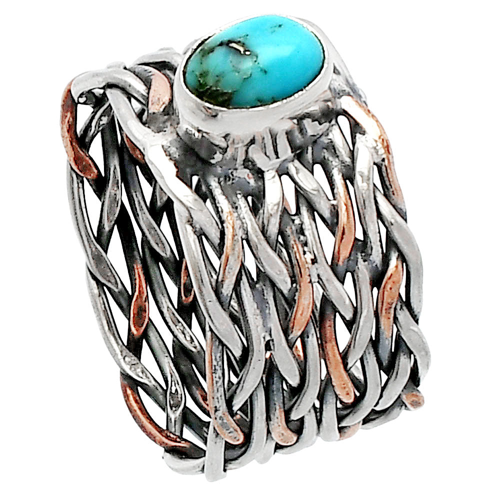 Two Tone - Natural Turquoise Morenci Mine Ring size-6.5 R-1589 SDR229979