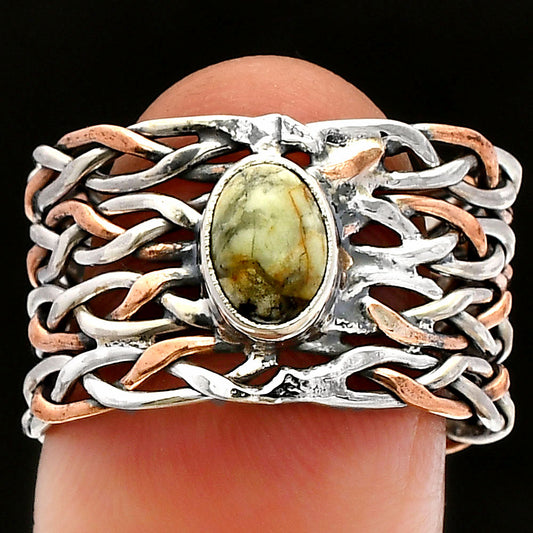 Two Tone - Authentic White Buffalo Turquoise Nevada Ring size-8 R-1589 SDR229994