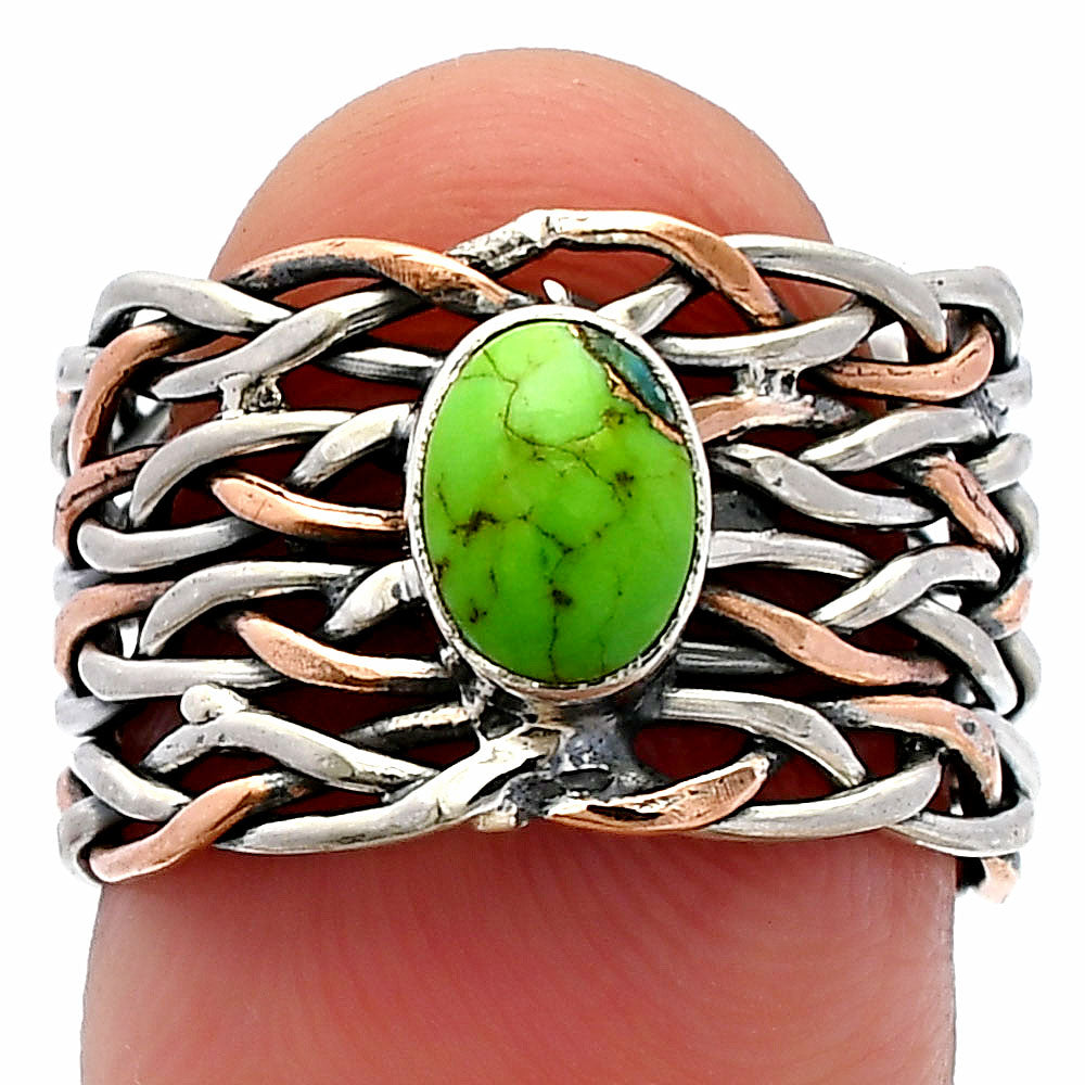 Two Tone - Copper Green Turquoise Ring size-6.5 R-1589 SDR230001