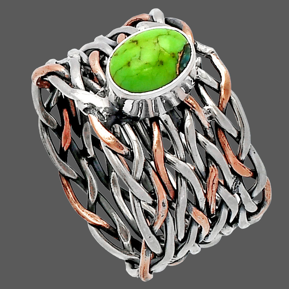 Two Tone - Copper Green Turquoise Ring size-6.5 R-1589 SDR230001