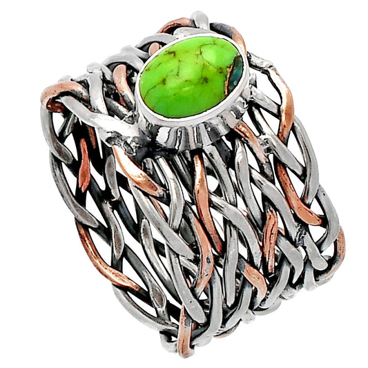 Two Tone - Copper Green Turquoise Ring size-6.5 R-1589 SDR230001