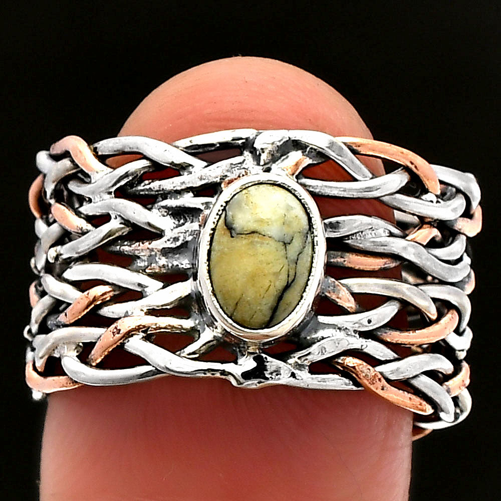 Two Tone - Authentic White Buffalo Turquoise Nevada Ring size-8 R-1589 SDR230032