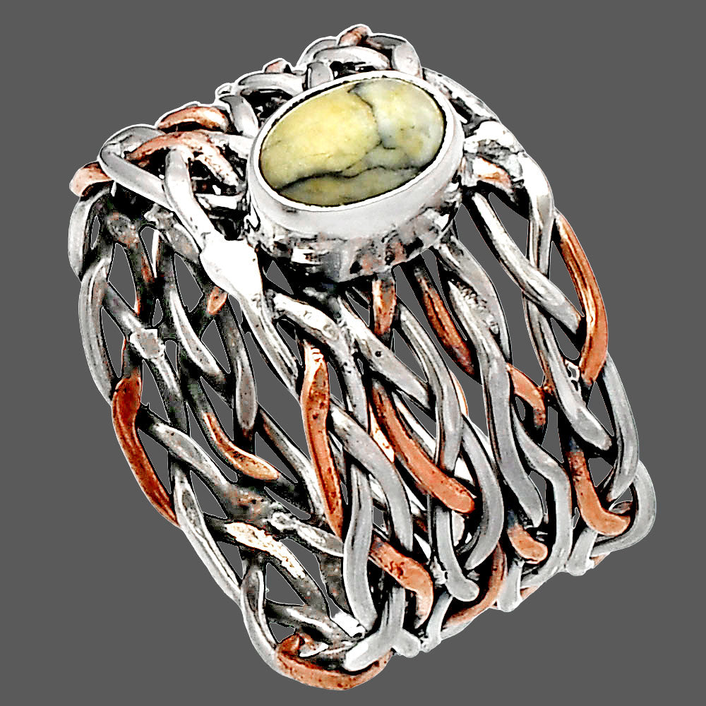 Two Tone - Authentic White Buffalo Turquoise Nevada Ring size-8 R-1589 SDR230032