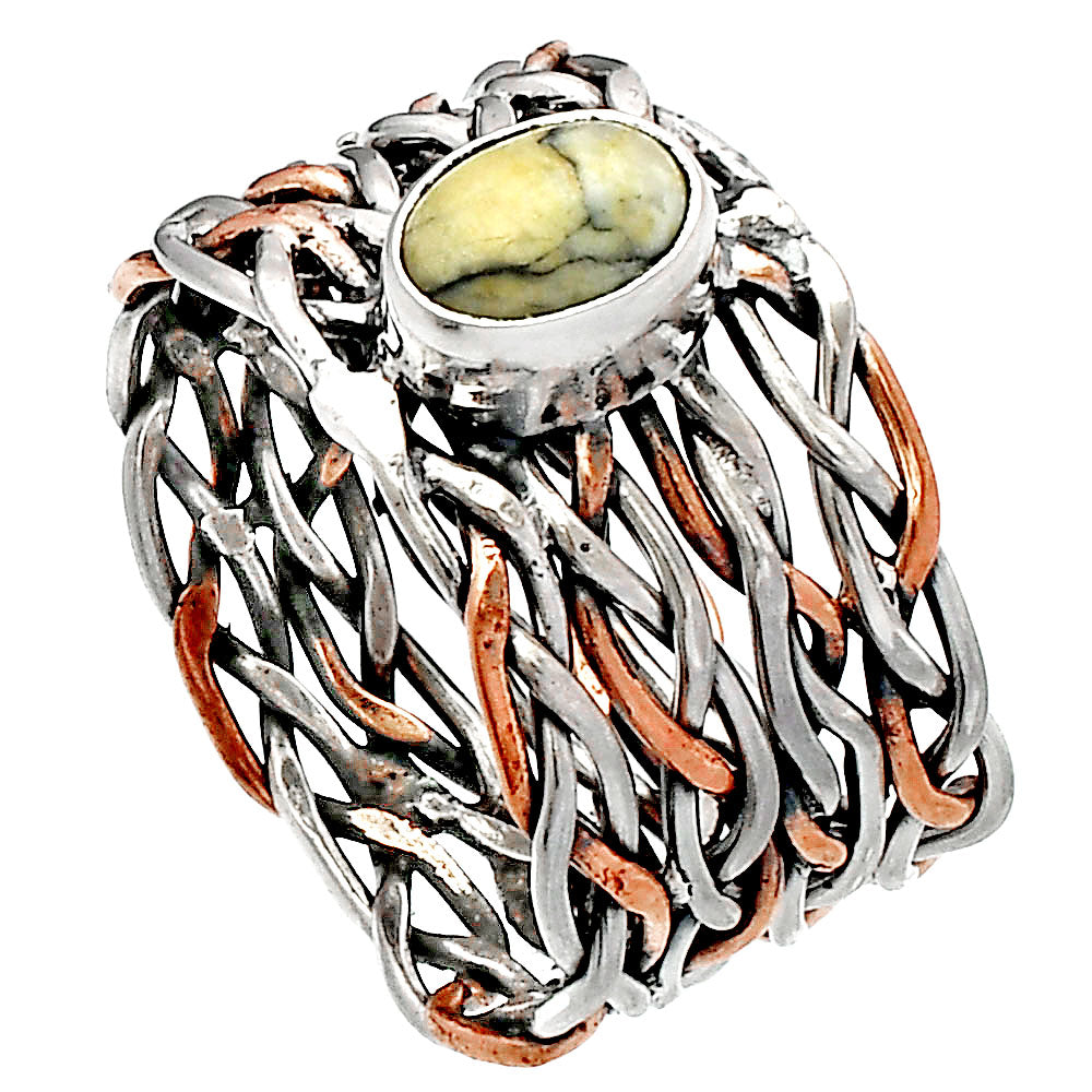 Two Tone - Authentic White Buffalo Turquoise Nevada Ring size-8 R-1589 SDR230032