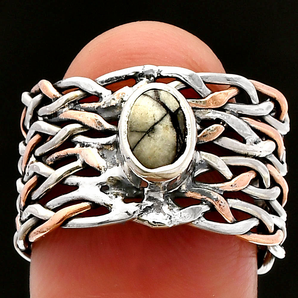 Two Tone - Authentic White Buffalo Turquoise Nevada Ring size-8 R-1589 SDR230033