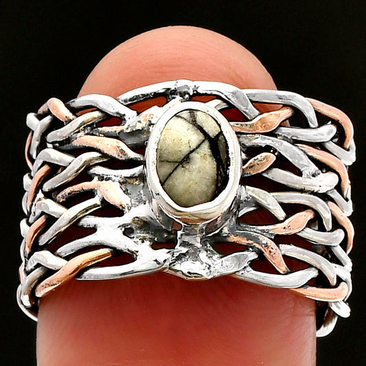 Two Tone - Authentic White Buffalo Turquoise Nevada Ring size-8 R-1589 SDR230033