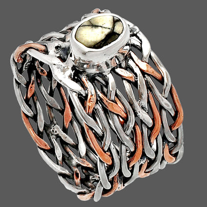 Two Tone - Authentic White Buffalo Turquoise Nevada Ring size-8 R-1589 SDR230033