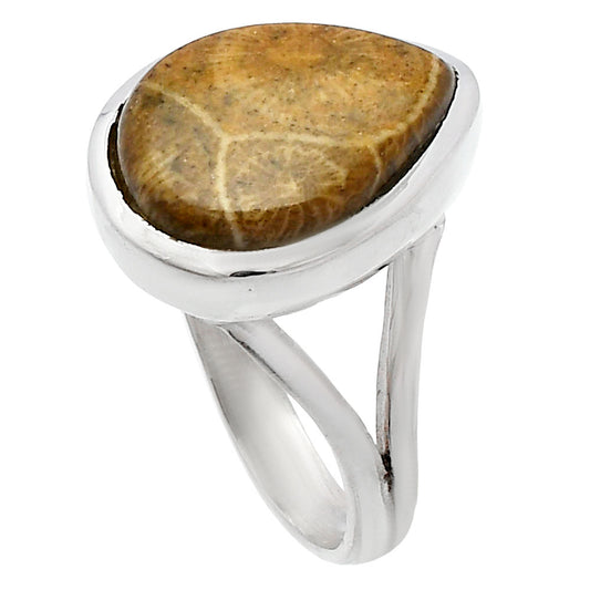 Natural Flower Fossil Coral Ring size-8 R-1005 SDR230386