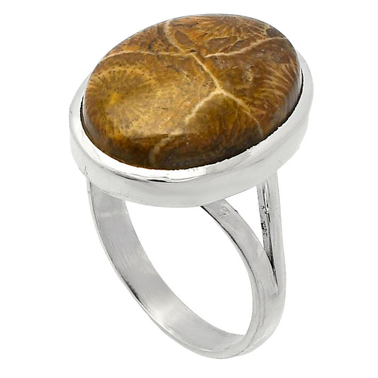 Natural Flower Fossil Coral Ring size-9.5 R-1005 SDR230494