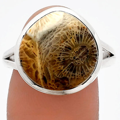 Natural Flower Fossil Coral Ring size-9.5 R-1005 SDR230526
