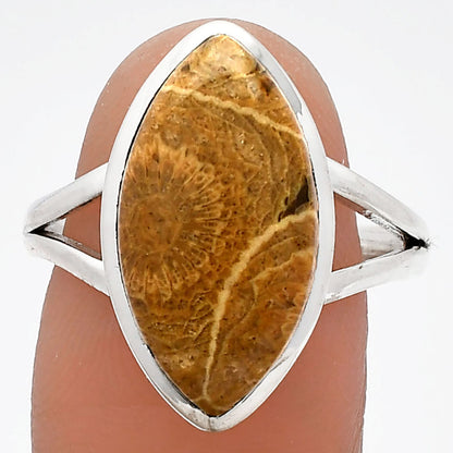 Natural Flower Fossil Coral Ring size-9.5 R-1005 SDR230564