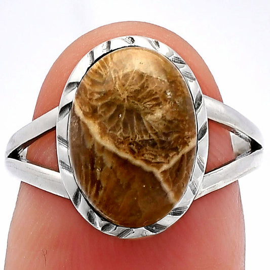 Natural Flower Fossil Coral Ring size-7 R-1074 SDR230700