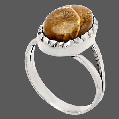 Natural Flower Fossil Coral Ring size-7 R-1074 SDR230700