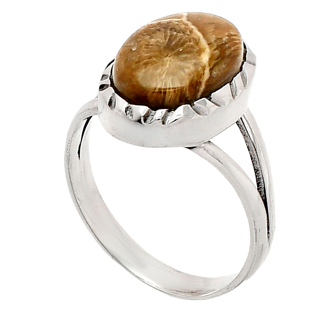 Natural Flower Fossil Coral Ring size-7 R-1074 SDR230700
