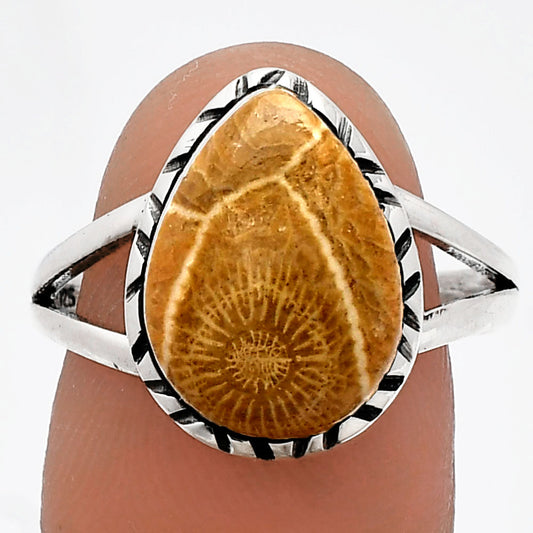 Natural Flower Fossil Coral Ring size-9 R-1074 SDR230799