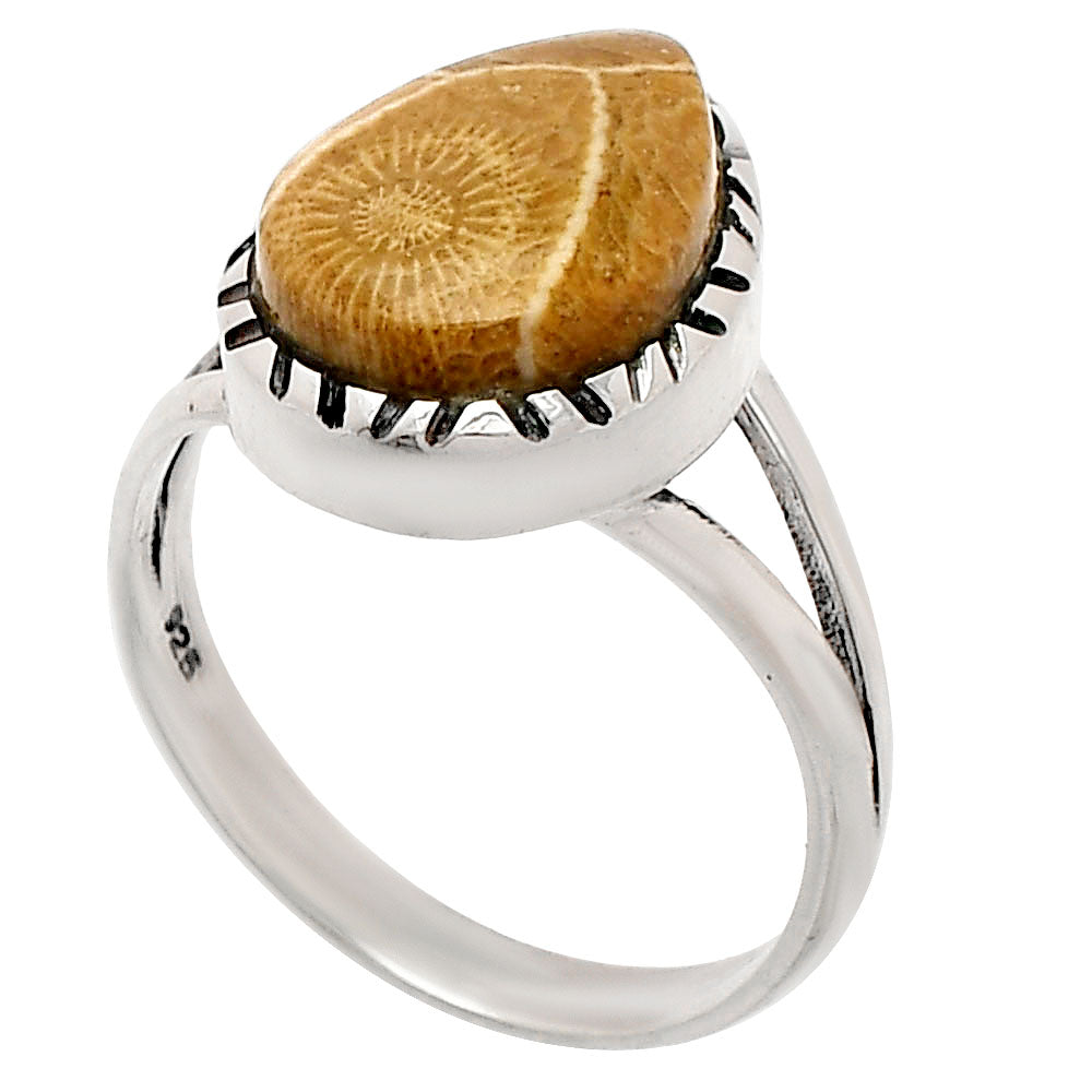 Natural Flower Fossil Coral Ring size-9 R-1074 SDR230799