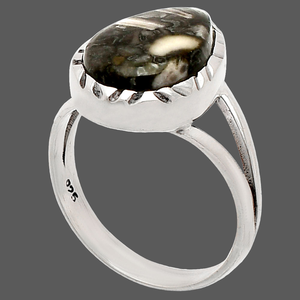 Natural Mexican Cabbing Fossil Ring size-7 R-1074 SDR230823