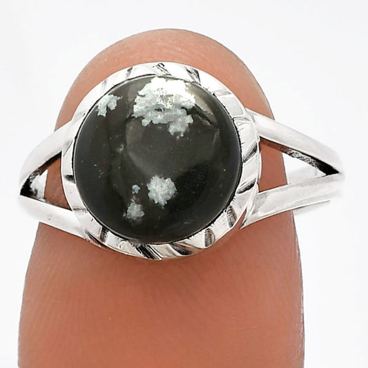 Natural Snow Flake Obsidian Ring size-8 R-1074 SDR230824