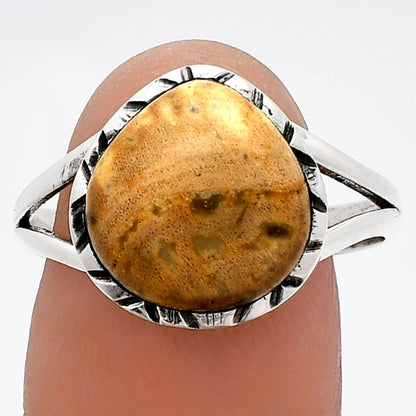 Natural Palm Root Fossil Agate Ring size-10 R-1074 SDR230882