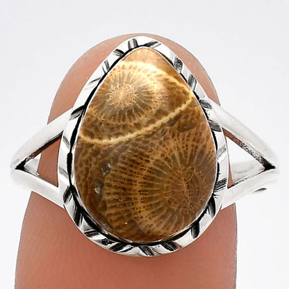 Natural Flower Fossil Coral Ring size-9.5 R-1074 SDR230901