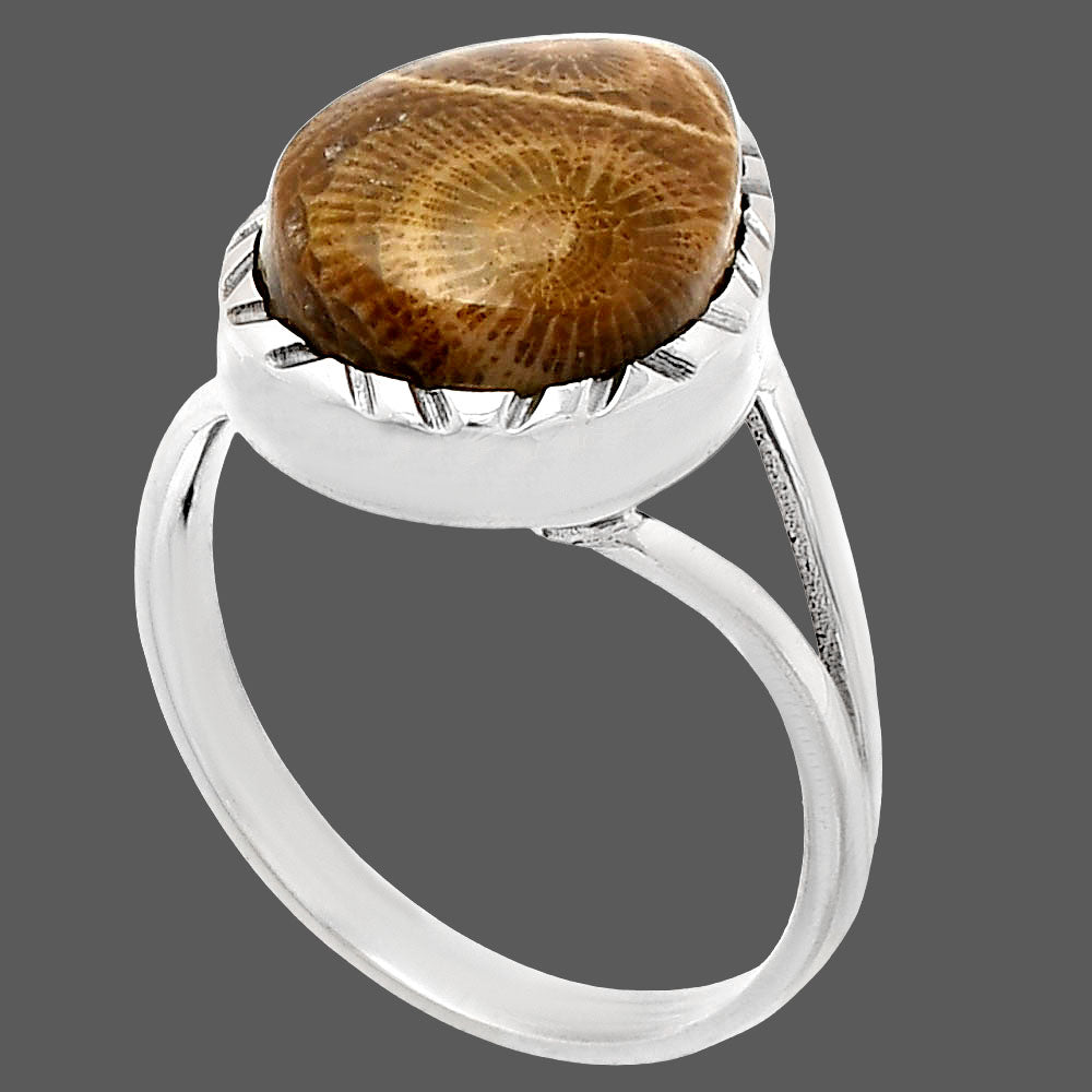 Natural Flower Fossil Coral Ring size-9.5 R-1074 SDR230901
