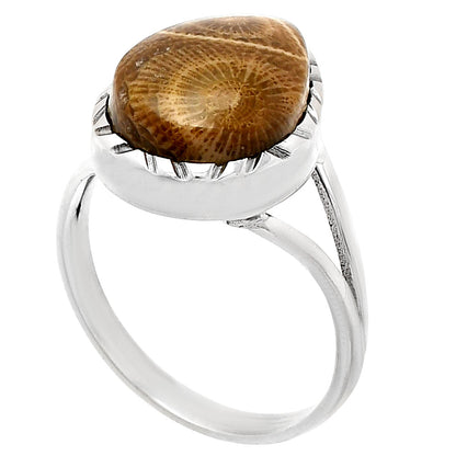 Natural Flower Fossil Coral Ring size-9.5 R-1074 SDR230901