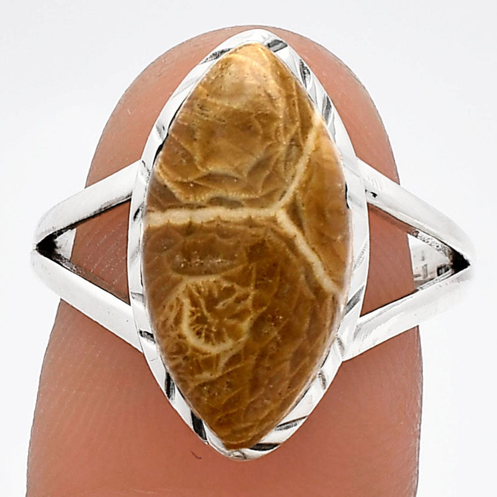 Natural Flower Fossil Coral Ring size-8 R-1074 SDR230986