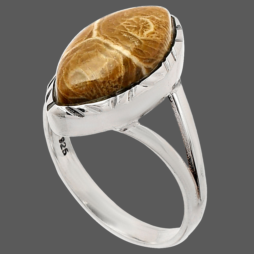 Natural Flower Fossil Coral Ring size-8 R-1074 SDR230986