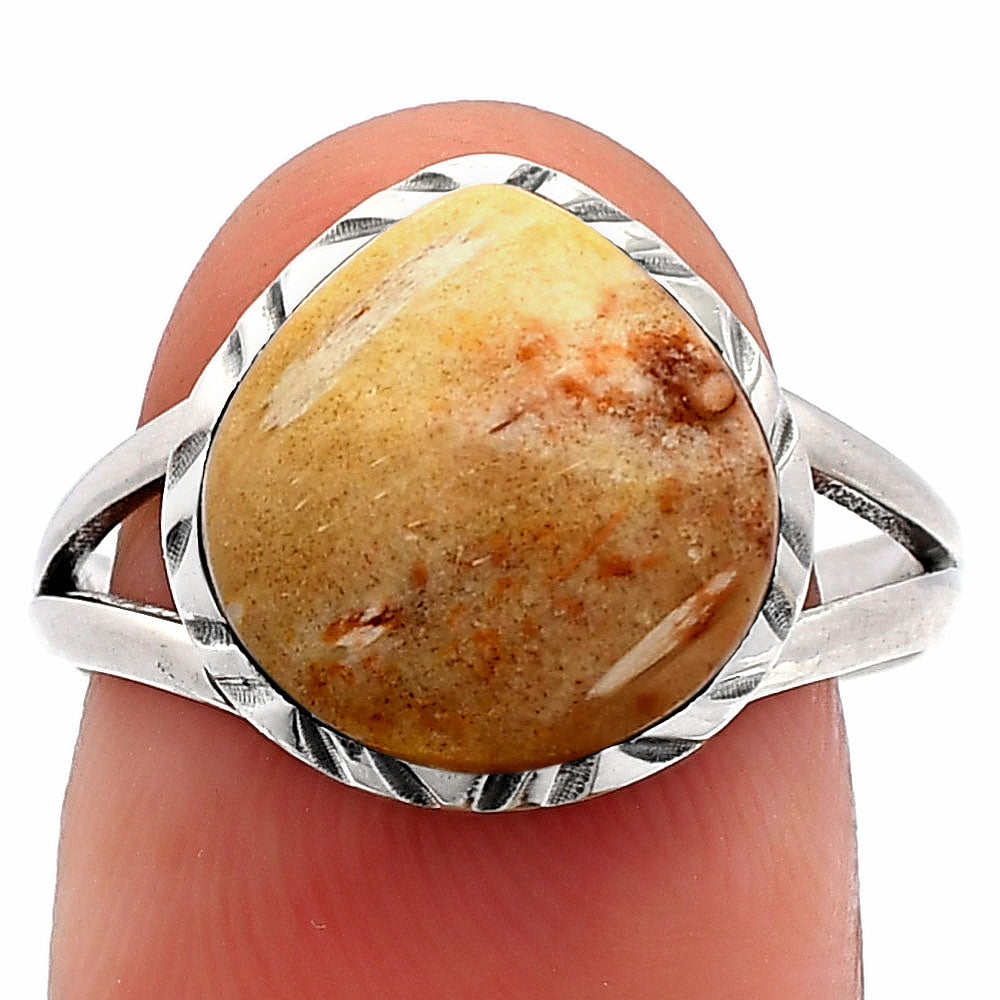 Natural Palm Root Fossil Agate Ring size-8 R-1074 SDR230997