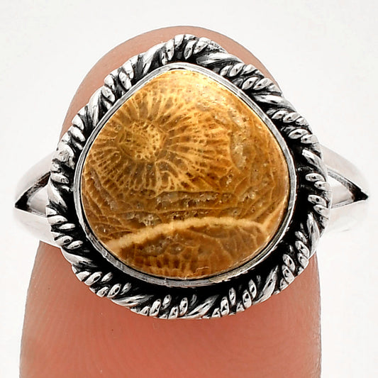 Natural Flower Fossil Coral Ring size-9 R-1014 SDR231509