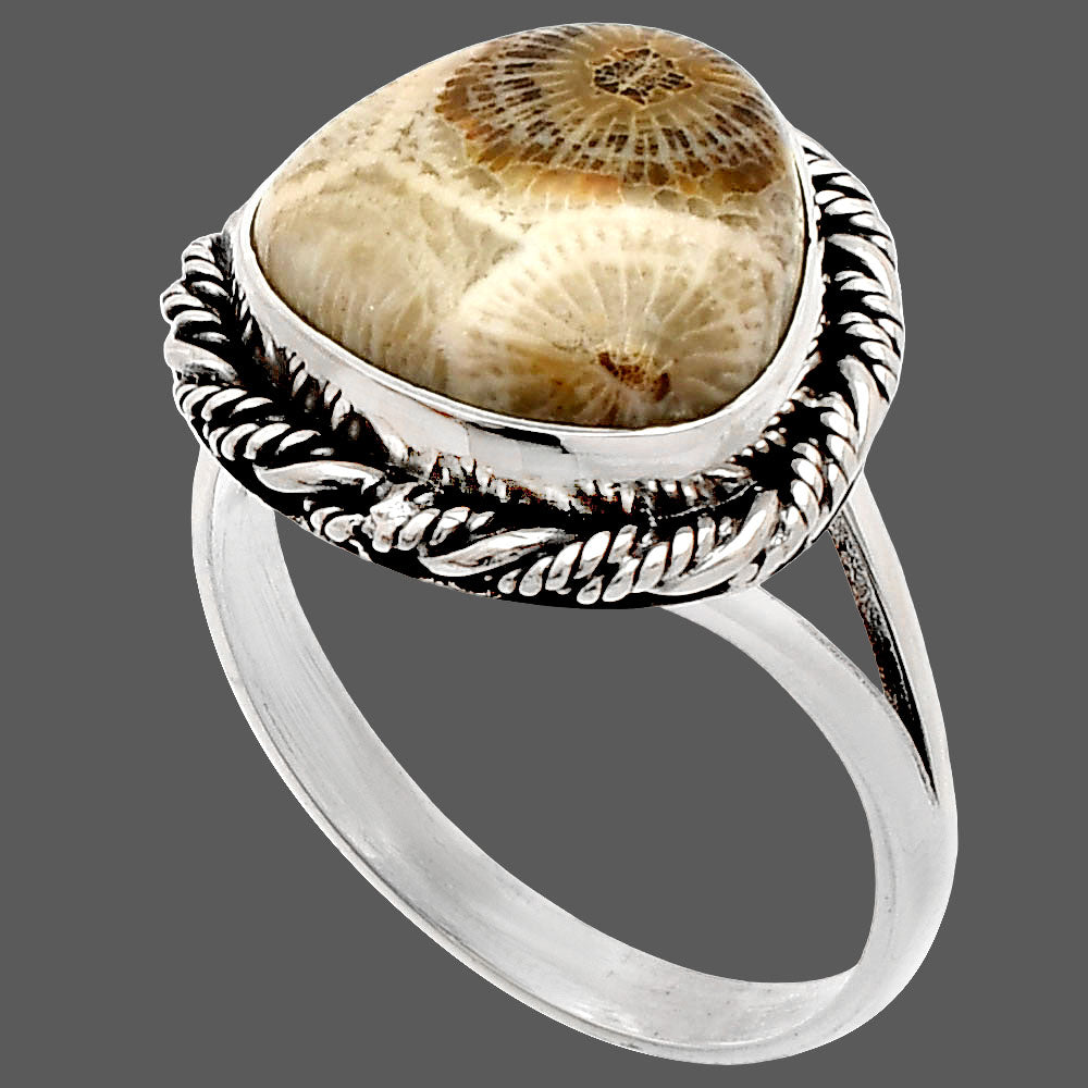 Natural Flower Fossil Coral Ring size-9.5 R-1014 SDR231510