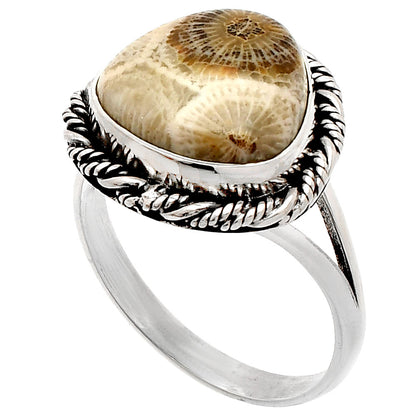Natural Flower Fossil Coral Ring size-9.5 R-1014 SDR231510