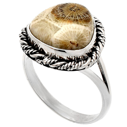 Natural Flower Fossil Coral Ring size-9.5 R-1014 SDR231510
