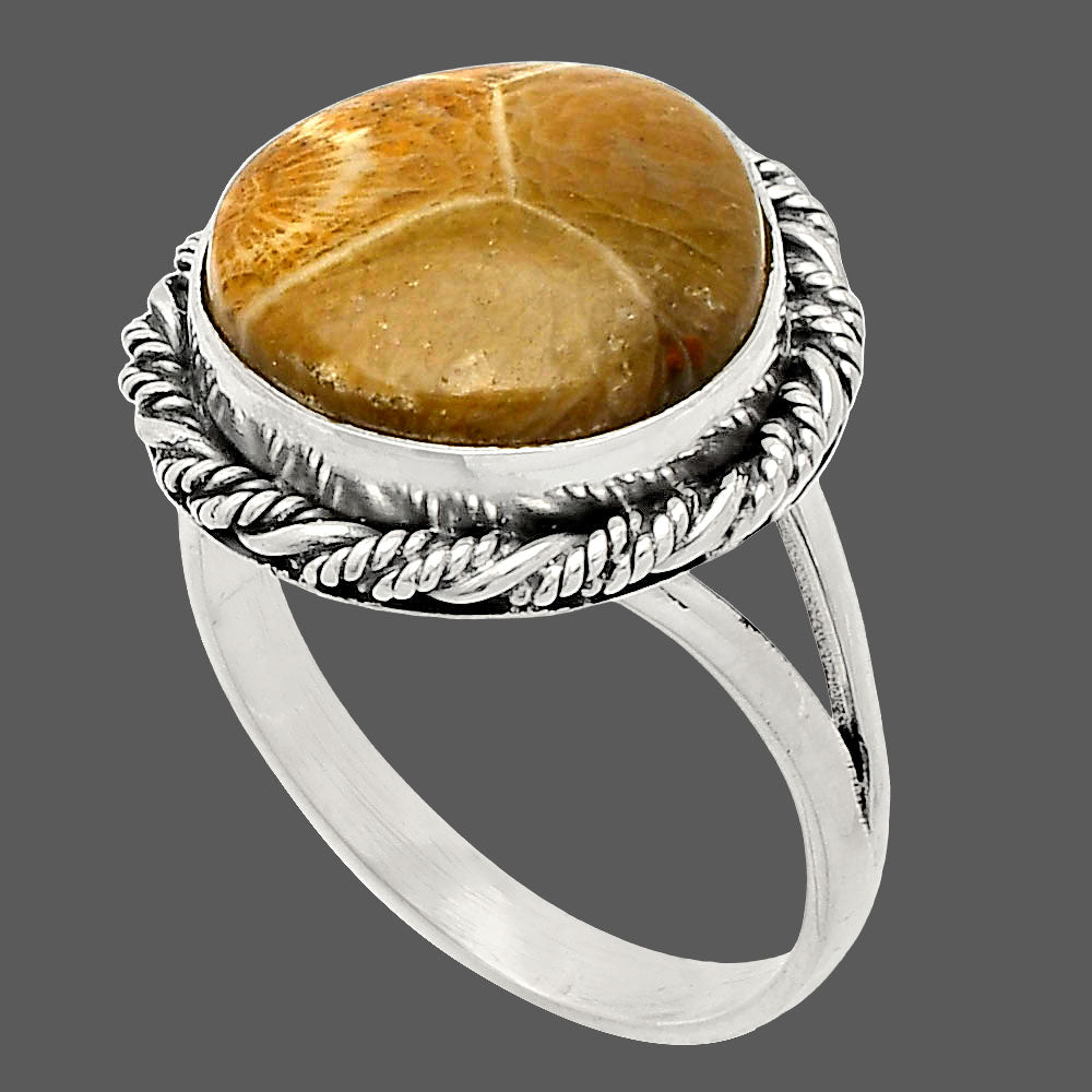 Natural Flower Fossil Coral Ring size-10 R-1014 SDR231667