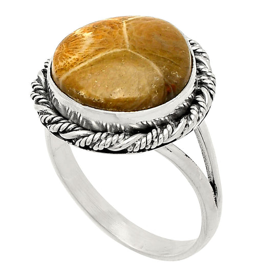 Natural Flower Fossil Coral Ring size-10 R-1014 SDR231667