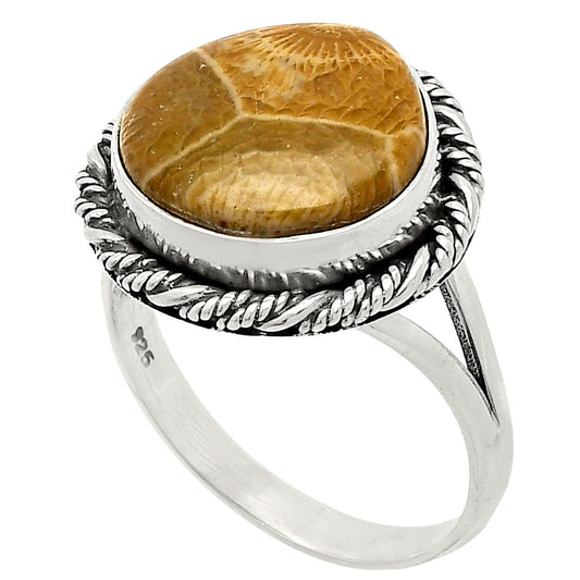 Natural Flower Fossil Coral Ring size-10 R-1014 SDR231688