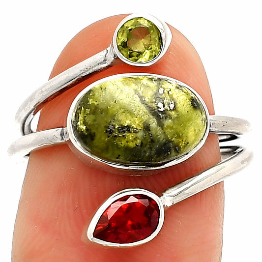 Serpentine, Garnet & Peridot Ring size-7.5 R-1209 SDR232023