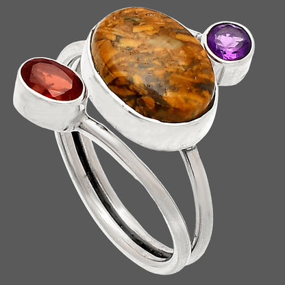 Coquina Fossil Jasper, Garnet & Amethyst Ring size-9.5 R-1209 SDR232026