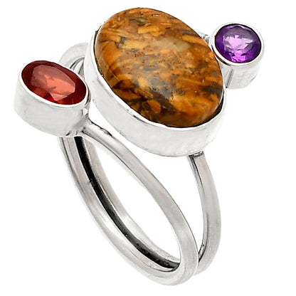 Coquina Fossil Jasper, Garnet & Amethyst Ring size-9.5 R-1209 SDR232026