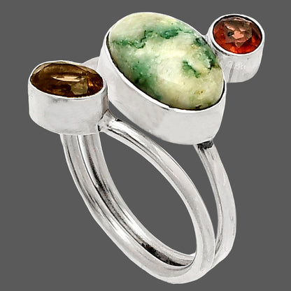 Tree Weed Moss Agate, Smoky Quartz & Amethyst Ring size-7 R-1209 SDR232027