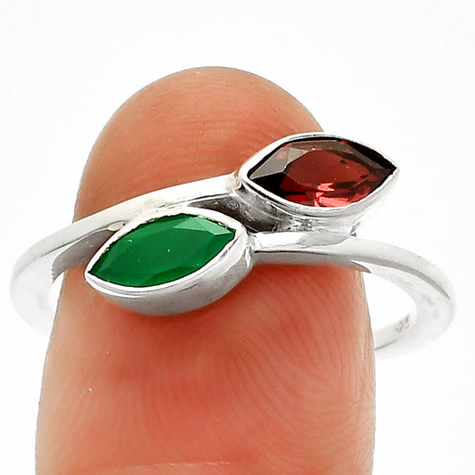 Natural Green Onyx & Garnet Ring size-9 R-1235 SDR232197