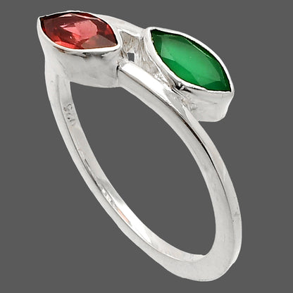 Natural Green Onyx & Garnet Ring size-9 R-1235 SDR232197