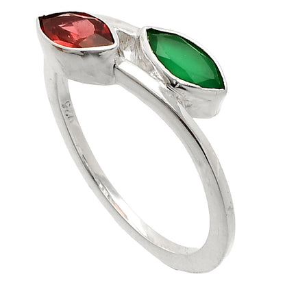 Natural Green Onyx & Garnet Ring size-9 R-1235 SDR232197