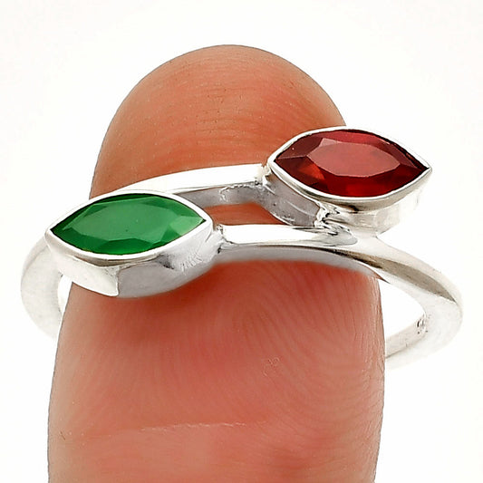 Natural Green Onyx & Garnet Ring size-9.5 R-1235 SDR232198