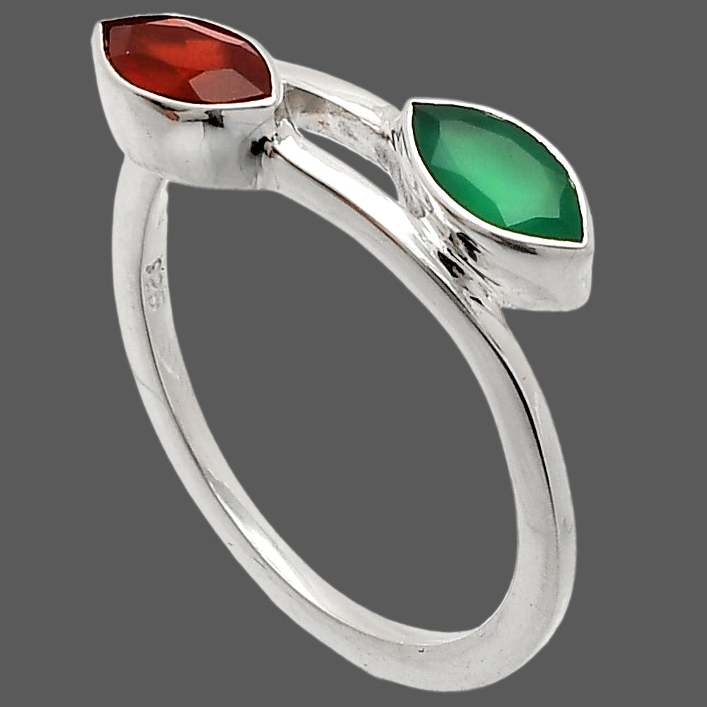 Natural Green Onyx & Garnet Ring size-9.5 R-1235 SDR232198