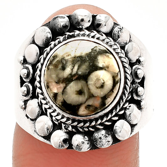 Natural Crinoid Fossil Coral Ring size-7.5 R-1399 SDR232668