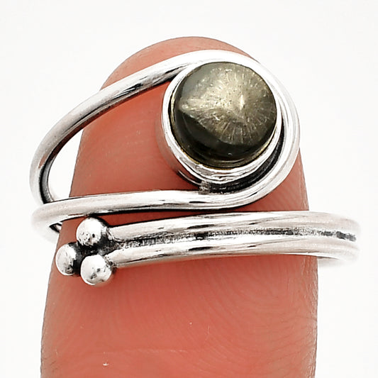 Adjustable Black Flower Fossil Coral Ring size-8 R-1276 SDR232788